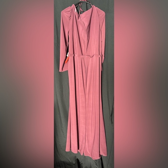 MAC DUGGAL 55695 NWT Mauve Draped Bateau Long Sleeve Trumpet Gown - Picture 5 of 7